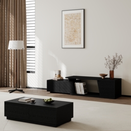 Fero Black Extendable TV Stand with 3 Drawers 1200 mm - 1800 mm - thumbnail 4