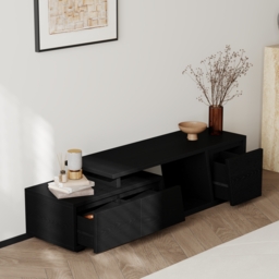 Fero Black Extendable TV Stand with 3 Drawers 1200 mm - 1800 mm - thumbnail 5