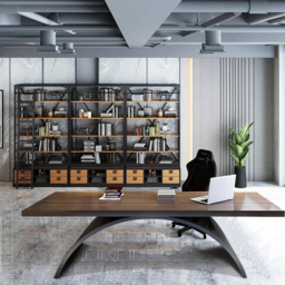 Industrial 180 cm Rectangular Walnut Wood Desk with Metal Base - thumbnail 2
