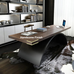 Industrial 180 cm Rectangular Walnut Wood Desk with Metal Base - thumbnail 5