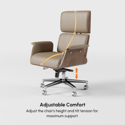Modern Khaki Home Office Chair Upholstered Swivel Wooden Desk Chair Task Adjustable Height - thumbnail 7