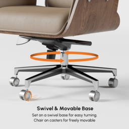 Modern Khaki Home Office Chair Upholstered Swivel Wooden Desk Chair Task Adjustable Height - thumbnail 6