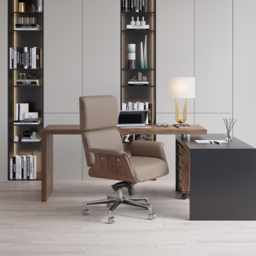 Modern Khaki Home Office Chair Upholstered Swivel Wooden Desk Chair Task Adjustable Height - thumbnail 9