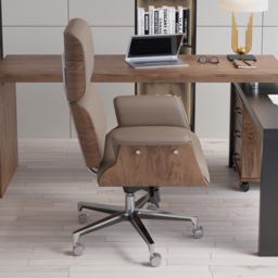 Modern Khaki Home Office Chair Upholstered Swivel Wooden Desk Chair Task Adjustable Height - thumbnail 2