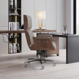 Modern Khaki Home Office Chair Upholstered Swivel Wooden Desk Chair Task Adjustable Height - thumbnail 8