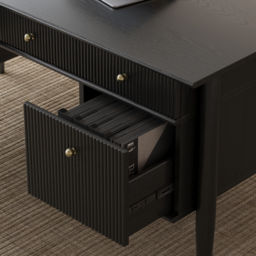 Mid-Century Solid Wood Home Office Desk with 6 Drawers Black Executive Writing Desk (160 cm) - thumbnail 6
