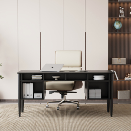 Mid-Century Solid Wood Home Office Desk with 6 Drawers Black Executive Writing Desk (160 cm) - thumbnail 5