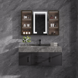 1000mm Floating Ceramic Sink & Stone Top in Black & Bathroom Cabinet Vanity - thumbnail 2