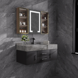 1000mm Floating Ceramic Sink & Stone Top in Black & Bathroom Cabinet Vanity - thumbnail 1