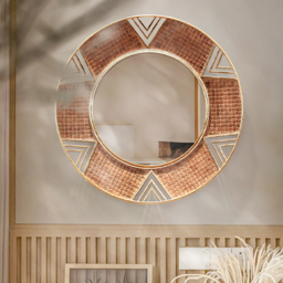 Modern Large Wall Mirror Decorative Round Metal Wall Decor Mirror in Brown - thumbnail 3