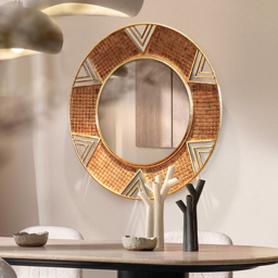 Modern Large Wall Mirror Decorative Round Metal Wall Decor Mirror in Brown - thumbnail 4