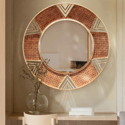 Modern Large Wall Mirror Decorative Round Metal Wall Decor Mirror in Brown - thumbnail 2