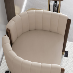Modern Wood Accent Chair Faux Leather Upholstered Arm Chair - thumbnail 8