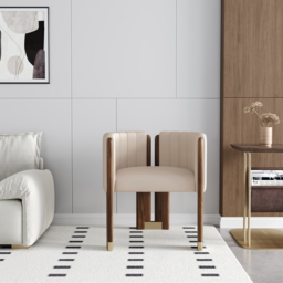 Modern Wood Accent Chair Faux Leather Upholstered Arm Chair - thumbnail 2