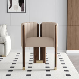 Modern Wood Accent Chair Faux Leather Upholstered Arm Chair - thumbnail 1