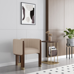 Modern Wood Accent Chair Faux Leather Upholstered Arm Chair - thumbnail 4