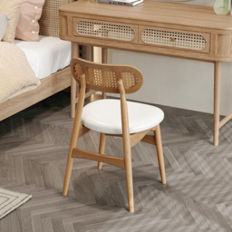 Japandi Natural Rattan Upholstered Dining Chair Ash Wood Side Chair Faux Leather - thumbnail 8