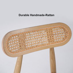 Japandi Natural Rattan Upholstered Dining Chair Ash Wood Side Chair Faux Leather - thumbnail 7