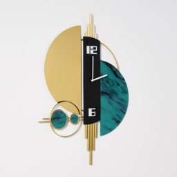 Unique Creative Geometric Oversized Wall Clock 3D Iron Home Decor Green & Gold & Black - thumbnail 9