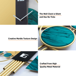 Unique Creative Geometric Oversized Wall Clock 3D Iron Home Decor Green & Gold & Black - thumbnail 3