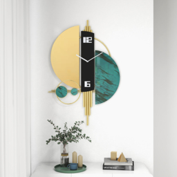 Unique Creative Geometric Oversized Wall Clock 3D Iron Home Decor Green & Gold & Black - thumbnail 7