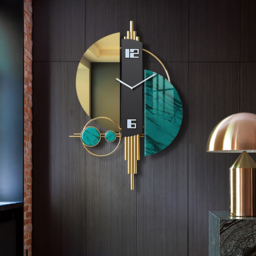 Unique Creative Geometric Oversized Wall Clock 3D Iron Home Decor Green & Gold & Black - thumbnail 1