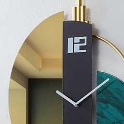 Unique Creative Geometric Oversized Wall Clock 3D Iron Home Decor Green & Gold & Black - thumbnail 4