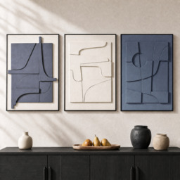 3-Piece 3D Textured Abstract Wall Art Set with Alloy Frames 70cm Tall