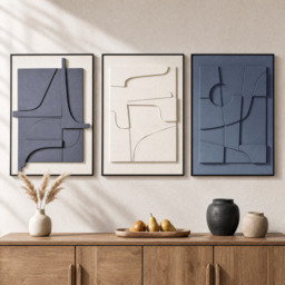3-Piece 3D Textured Abstract Wall Art Set with Alloy Frames 70cm Tall - thumbnail 9