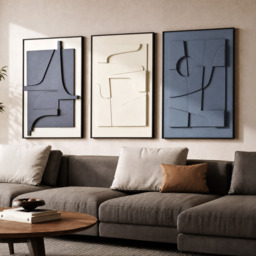 3-Piece 3D Textured Abstract Wall Art Set with Alloy Frames 70cm Tall - thumbnail 2
