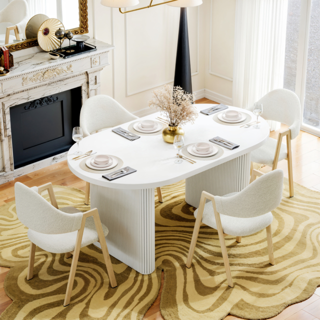 Japandi 1600mm-2000mm Oval Extendable White Dining Table & 4 Dining Chair Set - image 1