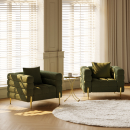 Green Boucle Accent Chair Modern Modular Armchair Set of 2 - thumbnail 1