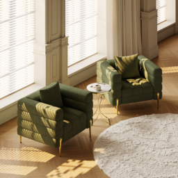 Green Boucle Accent Chair Modern Modular Armchair Set of 2 - thumbnail 2