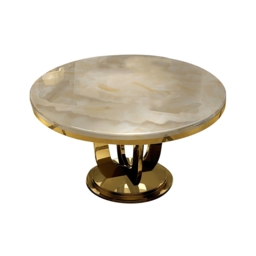 1200mm Modern Round Faux Marble Top Dining Table with Stainless Steel Base in Beige - thumbnail 3