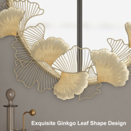 860mm Glam Oval Wall Mirror Hollow-out Ginkgo Leaves in Gold Metal Frame For Bedroom - thumbnail 6