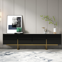 "Living Room Set 86.6"" Black TV Stand & Round Glass Nesting Coffee Table with Storage" - thumbnail 4
