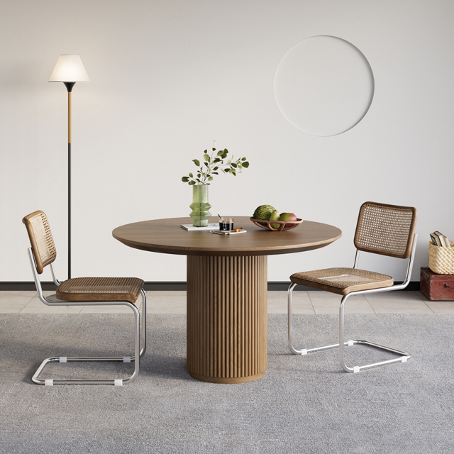 Japandi 800mm Round Small Dining Table for 2 Person Walnut Wood Tabletop - image 1