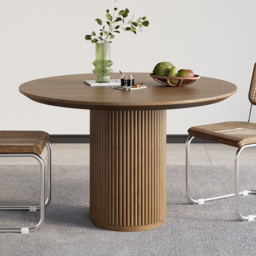 Japandi 800mm Round Small Dining Table for 2 Person Walnut Wood Tabletop - thumbnail 2
