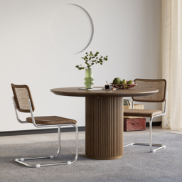 Japandi 800mm Round Small Dining Table for 2 Person Walnut Wood Tabletop - thumbnail 5