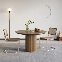 Japandi 800mm Round Small Dining Table for 2 Person Walnut Wood Tabletop - thumbnail 1