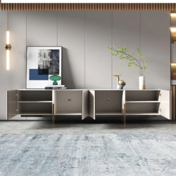 Living Room Cabinet Set 2000 mm Off White TV Stand & Round Glass Nesting Coffee Table with Storage - thumbnail 5