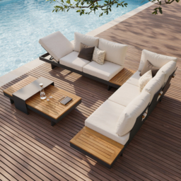 Tevara 120cm 5-Pieces Modular Teak Outdoor Sofa Set with Smokeless Fire Pit for 6 Person - thumbnail 4