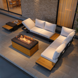 Tevara 120cm 5-Pieces Modular Teak Outdoor Sofa Set with Smokeless Fire Pit for 6 Person - thumbnail 1