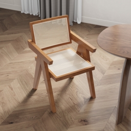 "Dining Table Set 70.9"" Oval Solid Wood Dining Table & 4 Walnut Japandi Rattan Dining Chairs" - thumbnail 5