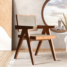 "Dining Table Set 70.9"" Oval Solid Wood Dining Table & 4 Walnut Japandi Rattan Dining Chairs" - thumbnail 7