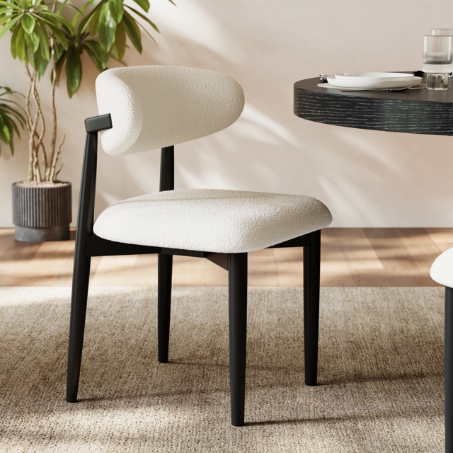 Modern Black Boucle Dining Chair with Rubber Wood Legs, 1 Piece - image 1