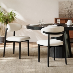 Modern Black Boucle Dining Chair with Rubber Wood Legs, 1 Piece - thumbnail 2