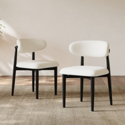 Modern Black Boucle Dining Chair with Rubber Wood Legs, 1 Piece - thumbnail 4