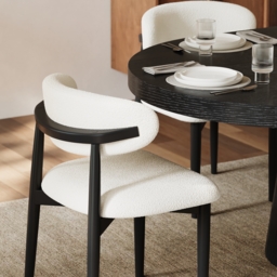 Modern Black Boucle Dining Chair with Rubber Wood Legs, 1 Piece - thumbnail 8