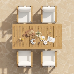 Tevara 5-Piece Rectangular Wood & Aluminium Outdoor Patio Dining Set for 4 People - thumbnail 3